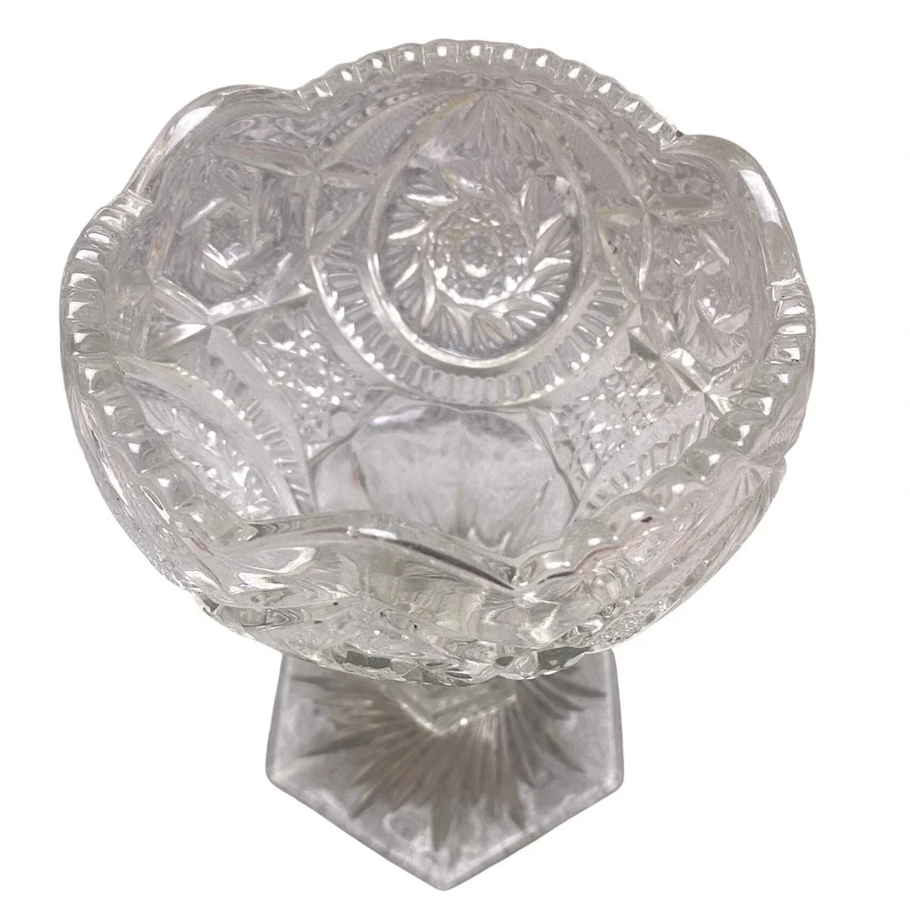 Vintage Cut‎ Crystal Candy Dish Compote Pedestal Bowl Clear Glass Decor